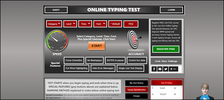 Live chat inc typing test