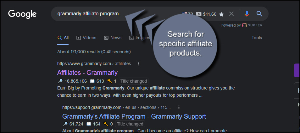 Grammarly Affiliate Google Search