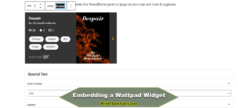 Wattpad Widget in WordPress